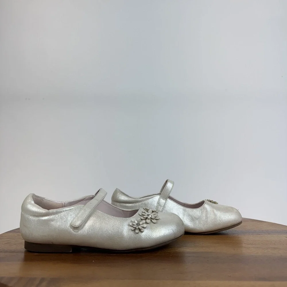 Little Girls Nina Daisy Ivory Faux Leather Formal Comfort Ballet Flats Size 11 C